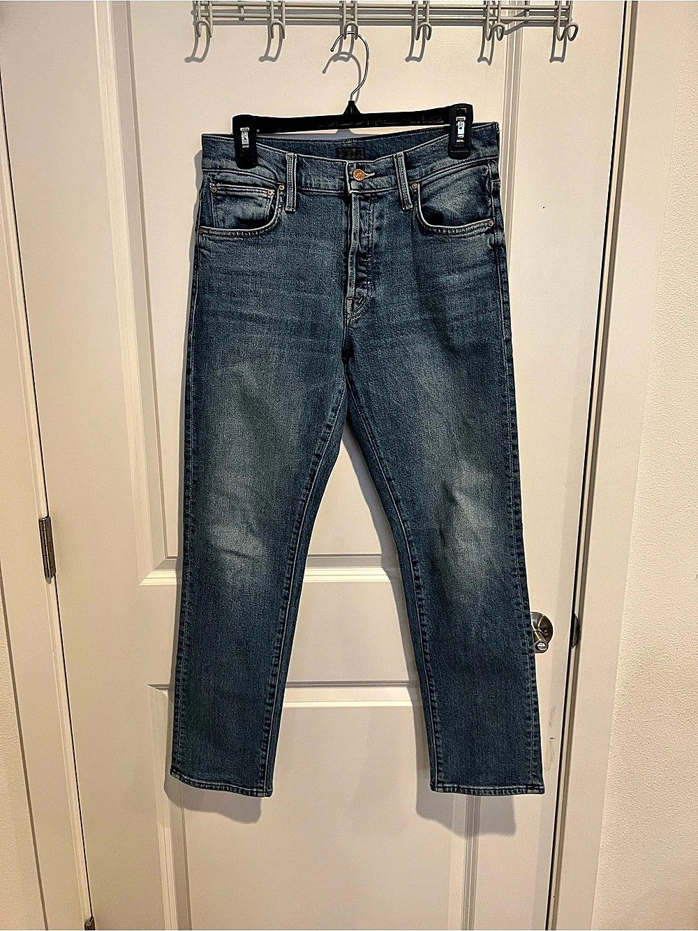 Mother The Dazzler Ankle Fray Straight Leg Jeans Blue Waist 27